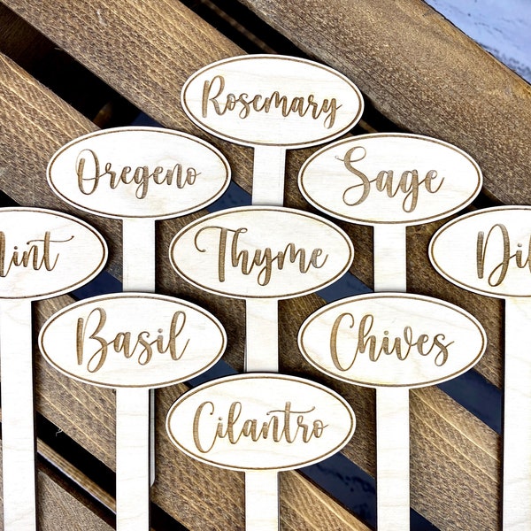 Herb Garden Plant Markers | Wooden Plant Markers | Gardener's Gift | Herb Garden Plant Signs | Flower Pot Herb Garden Stakes