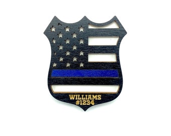 Thin Blue Line Magnet | TBL Personalized Police Magnet | Police Badge Refrigerator Magnet | Police Gift | Retirement Gift