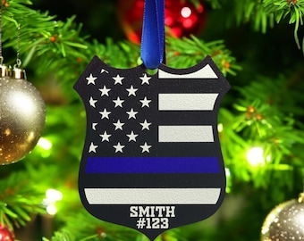 Thin Blue Line Ornament | Printed Personalized Police Ornament | Police Badge Ornament | 2025 Ornament | 2026 Ornament