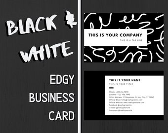 Edgy Black & White Business Card Template INSTANT DOWNLOAD Printable Template DIY Calling Card Affordable