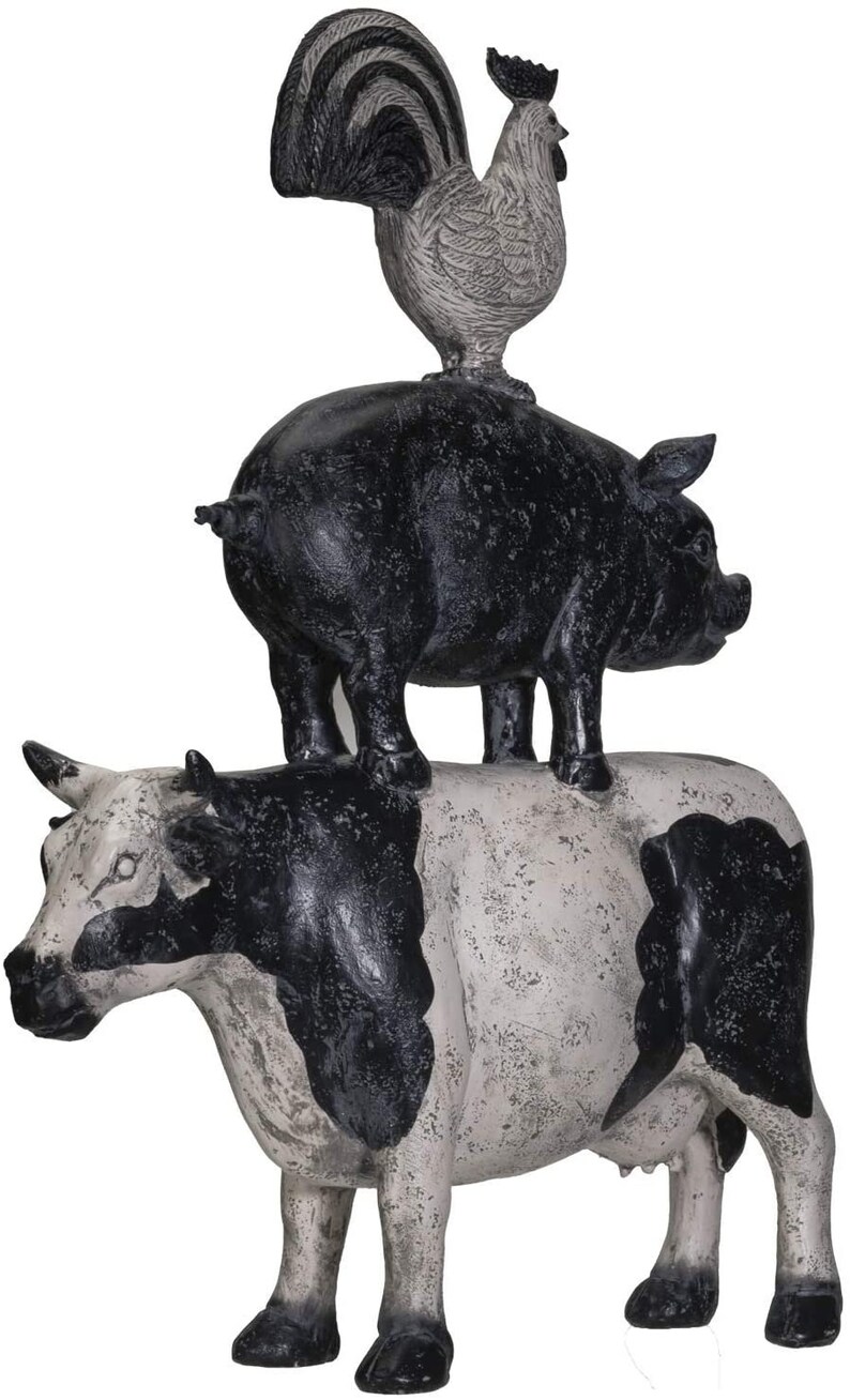 Barnyard cow pig chicken stacked animal resin figurine statue etsy