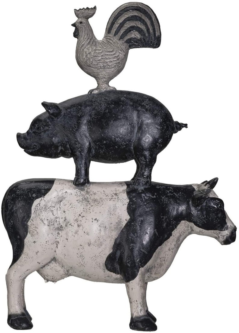 Barnyard cow pig chicken stacked animal resin figurine statue etsy