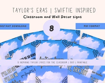 Swiftie geïnspireerd CLASSROOM borden, posters, leraren, afdrukbaar, inspirerend, onderwijs, 8x11 pdf, tijdperken, Taylor Swift, studenten, onderwijs