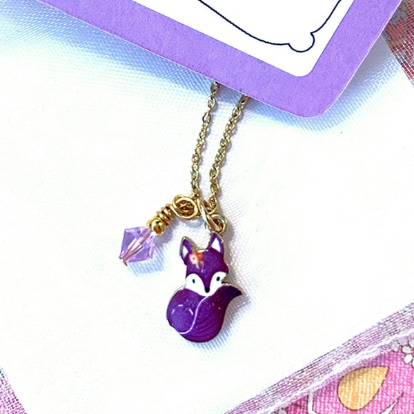 Purple Fox Necklace, Initial Pendant, Fox Jewelry for Little Girls, Fox Lover Gift, Enamel Fox Charm, Foxy Girl, Personalized Gifts for Kids