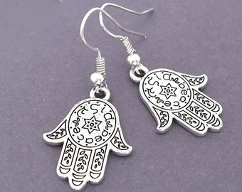 Hamsa Hand Earrings Hamsa Earrings Hand of Fatima Earrings Protection Earrings Good Luck Earrings, Silver Dangle Earrings, Talisman Gift