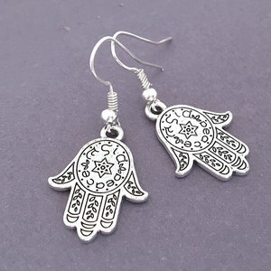 Hamsa Hand Earrings Hamsa Earrings Hand of Fatima Earrings Protection Earrings Good Luck Earrings, Silver Dangle Earrings, Talisman Gift