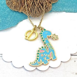 Dinosaur Necklace for Kids, Children's Jewelry, Personalized Gifts, Cute Animal Gift, Little Girl Jewelry, Enamel Charm, Dinosaur Lover Gift