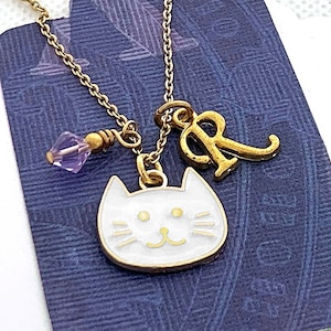 Cat Initial Necklace for Kids, Kitten Pendant, Cat Jewelry for Girls, Kitty Cat Party, Cat Lover Gift, Personalized Gifts for Little Sister