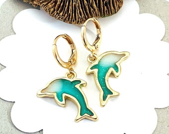 Dolphin Earrings, Dolphin Charm Dangle Earrings, Sea Life Jewelry, Ocean Gifts, Personalized Gifts, Beach Lover Gifts