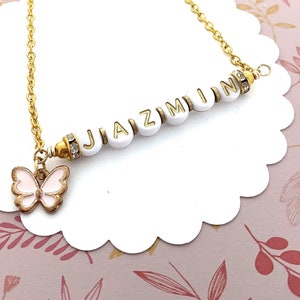 Name Necklace for Girls, Gift for Kids, Little Girl Birthday Gift, Personalized Name Jewelry, Beaded Name Necklace Gold, Little Sister Gift