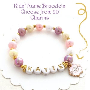 Girls Name Bracelet, Personalized Kids Jewelry, Beaded Stretch Bracelet, Cute Little Girl Gift, Children's Jewelry, Choose Your Charm