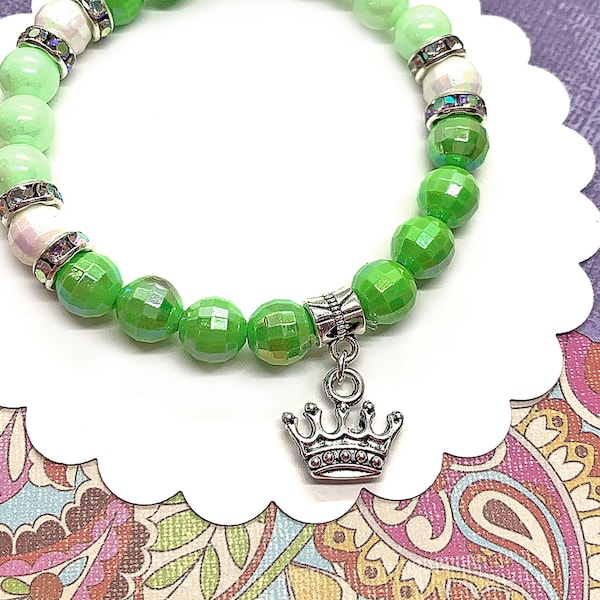 Crown Bracelet, Princess Jewelry for Girls, Kids Stretch Bracelet, Stretchy Beaded Bracelet, Pageant Jewelry, Personalized Childrens Jewelry