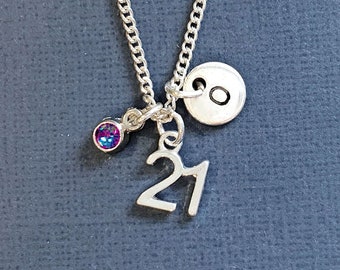 21st Birthday Necklace, Class of 21 Gifts, Initial Necklace, Birthday Jewelry, High School Graduation Gift, Personalized Gift, College Grad