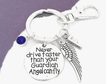 Guardian Angel Keychain Never Drive Faster Than Your Guardian Angel Can Fly, New Driver Key Chain Boys New Driver Gift, Angel Wing Keyring