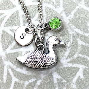 Duck Initial Necklace, Duck Jewelry, Personalized Duck Lover Gift, Mallard Necklace, Duck Hunter Gift for Men, Duck Pendant, Duck Dad Gift