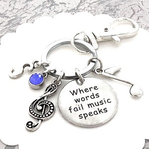 Music Initial Keychain, Where Words Fail Music Speaks, Music Lover Gift, Retirement Gift, Musician Gifts, Music Teacher Appreciation Gift