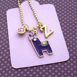 Llama Initial Necklace for Kids, Alpaca Jewelry, Children's Jewellery, Personalized Gifts for Girls, Mama Llama Charm Pendant, Alpaca Gifts