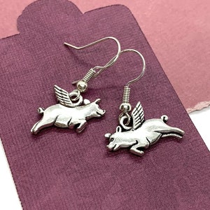 Flying Pig Earrings, Flying Pig Gift, Pig Charm Jewelry, Pigs With Wings, Silver Dangle Earrings, Pig Lover Gift, When Pigs Fly, Farmer Gift