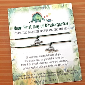 First Day of Kindergarten Bracelet Boys, Mom and Son Back to School Gift, Dinosaur Bracelet, Separation Anxiety Wish Bracelet, Mom and Child
