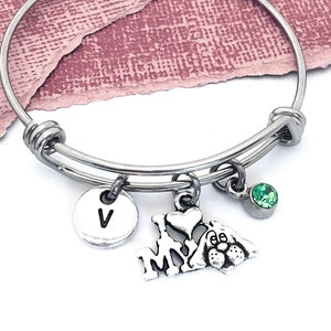Personalized Puppy Bracelet for Little Girls, Initial Bangle Puppy Jewelry New Puppy Owner Gifts Dog Lover Gift Dog Charm Jewelry for Her
