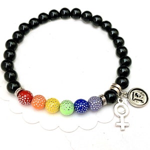 Lesbian Pride Bracelet, Rainbow Pride Jewelry, Personalized Gift, Venus Charm Bracelet, Gay Bracelet, LGBT Gifts, Beaded Stretch Bracelet