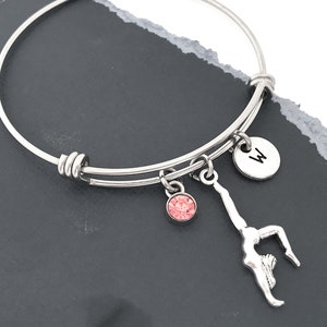 Gymnast Bangle, Gymnastics Bangle, Gymnast Jewelry, Gymnast Gifts, Gymnastics Bracelet for Girl, Initial Bracelet, Gymnastics Coach Gift