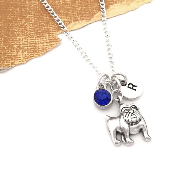 Bulldog Initial Necklace, Personalized Bulldog Jewelry English Bulldog Gifts Dog Breed Jewelry French Bulldog Pendant Dog Lover Gift for Him