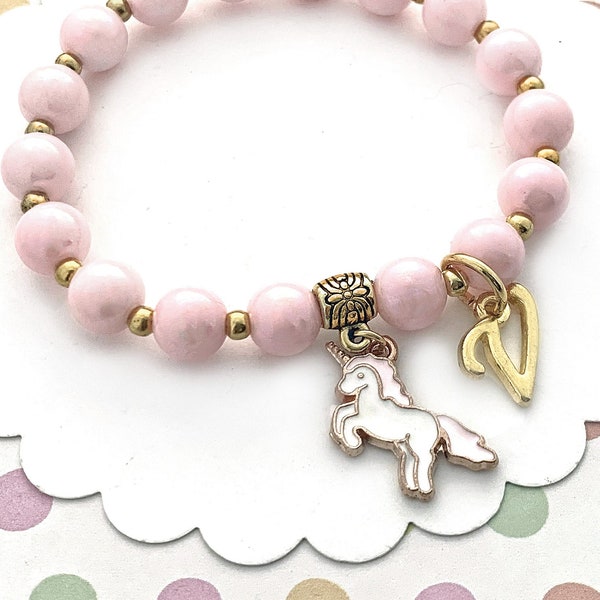 Unicorn Bracelet for Little Girl, Personalized Gift, Beaded Stretch Bracelet, Unicorn Jewelry, Children's Jewelry, Birthday Gift for Kids