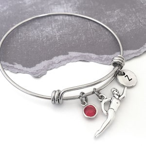 Swimmer Bangle, Swimming Bracelet, Swimmer Charm Bracelet, Swimmer Jewelry Swimmer Gifts Swim Team Gifts Initial Bangle Gifts for Swim Coach