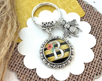 Bee Keychain, Bumblebee Key Chain, Personalized Gifts, Initial Keyring, Bee Lover Gift, Custom Initial Key Ring, Beekeeper Gift