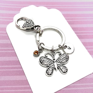 Butterfly Keychain, Initial and Birthstone Keyring, Butterfly Charm, Butterfly Lover Gift, Butterfly Bag Charm, Insect Bug Charm Key Ring