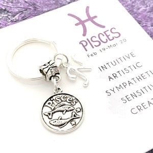 Pisces Key Chain, Zodiac Keychain, February March Birthday Gifts for Best Friends, Personalized Keychain for Boyfriend, Astrology Gifts