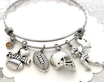 Football Charm Bracelet, Football Bangle Bracelet, Personalized Gift, Football Lover Gift, Football Fan Gift, Sports Jewelry, Football Mom