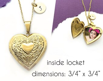 Collar de medallón de corazón de oro, colgante de San Valentín, regalo personalizado, medallón de aniversario, medallón de fotos, regalo de recuerdo de fotos, medallón de memoria