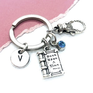 Book Keychain, Once Upon A Time Initial Keyring, Personalized Gifts, Storybook, Teacher, Librarian, Writer, Reader Gifts, Stocking Stuffer