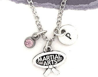 Martial Arts Necklace, Martial Arts Gifts, Initial Pendant, Personalized Gift, Athlete Gift, Sports Jewelry, Karate, Judo, Jui Jitsu, MMA