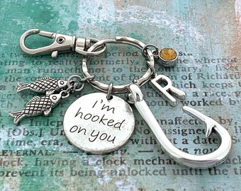 Hooked on You Keychain, Fishing Key Chain for Boyfriend, Anniversary Gift for Men, Personalized Dating Gift for Fisherman, Gifts for Husband