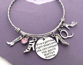 Shoe Charm Bracelet, Initial Bangle, Shoe Jewelry, Shoe Lover Gift, Personalized Fashionista Gift, Shoe Theme Party, Best Friend Gift