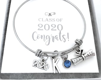 Ldurian Graduation Bracelets 2020,Inspirational New Grad Jewelry Gift Ideas Graduation Bangle Cuff for her,him with Graduation Gift Box and Card