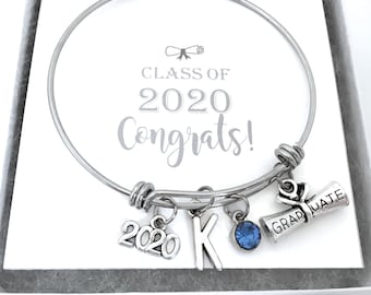 Class of 2024 Graduation Bangle Senior Graduation Gifts for Her  2024 Bangle, Initial Bangle, Personalized 2024 Charm Bangle Bracelet