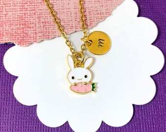 Easter Bunny Necklace for Little Girls, Bunny Rabbit Jewelry, Easter Jewelry for Kids, Personalized Gifts, Rabbit Jewelry, Bunny Pendant