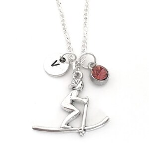 Skier Necklace, Ski Necklace, Skiing Necklace, Ski Pendant, Downhill Skiing, Initial Necklace, Personalized Skier Charm Necklace for Women