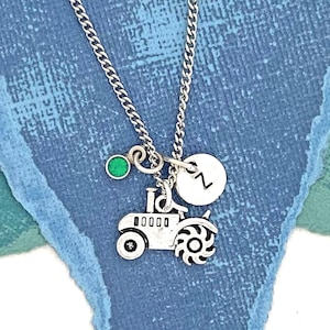 Tractor Necklace, Initial Pendant, Farm Boy Gift, Personalized Gift, Farm Jewelry, Farm Theme Birthday Gift, Farmer Gifts, Farming Equipment