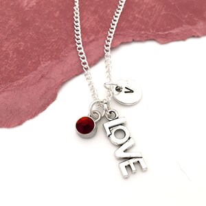Love Necklace Silver, Love Charm Necklace Initial Necklace Love Pendant and Necklace Silver Valentine Gift for Girlfriend Love Gifts for Her