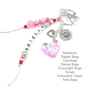 Name Keychain for Kids, Heart Key Ring, Custom Beaded Name Key Chain, Girl Keychain, Backpack Name Tag Kids, Personalized Gift, Zipper Pull