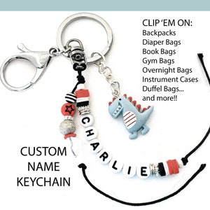 Cute Dinosaur Keychain, Dinosaur Accessories, Personalized Gifts for Kids, Name Key Chain for Kids, Beaded Backpack Charm, Zipper Pull