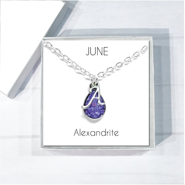 June Birthstone Necklace, Alexandrite Birthstone Pendant, Initial Necklace, Personalized Alexandrite Birthstone Jewelry, Birthday Gifts