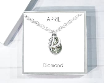 April Birthstone Necklace, Diamond Birthstone Pendant, Initial Necklace, Personalized Diamond Birthstone Jewelry, Birthday Gift for Women