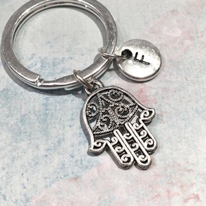 Hamsa Keychain, Hamsa Hand Keychain, Personalized Hamsa Gift, Initial Keyring, Hand of Fatima, Hamsa Hand Charm, Yoga Key Chain, Protection