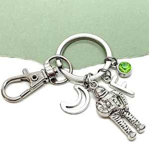 Astronaut Keychain, Spaceman Initial Keyring, Space Lover Gift, NASA Keychain, Personalized Gift, Outer Space Gift, Space Themed Birthday